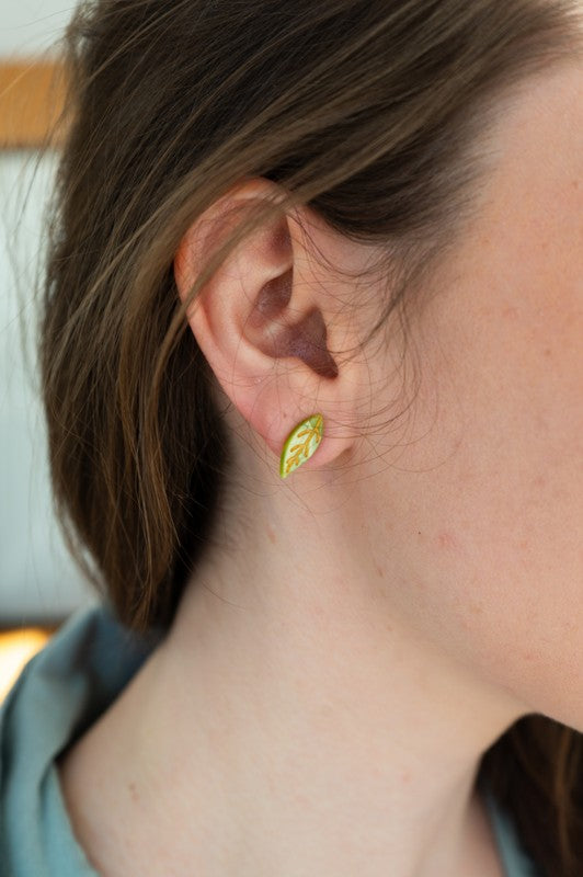 Leaf Studs - Fern Green-Stud Earrings-Reef Love
