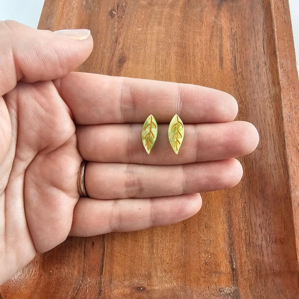 Leaf Studs - Fern Green-Stud Earrings-Reef Love