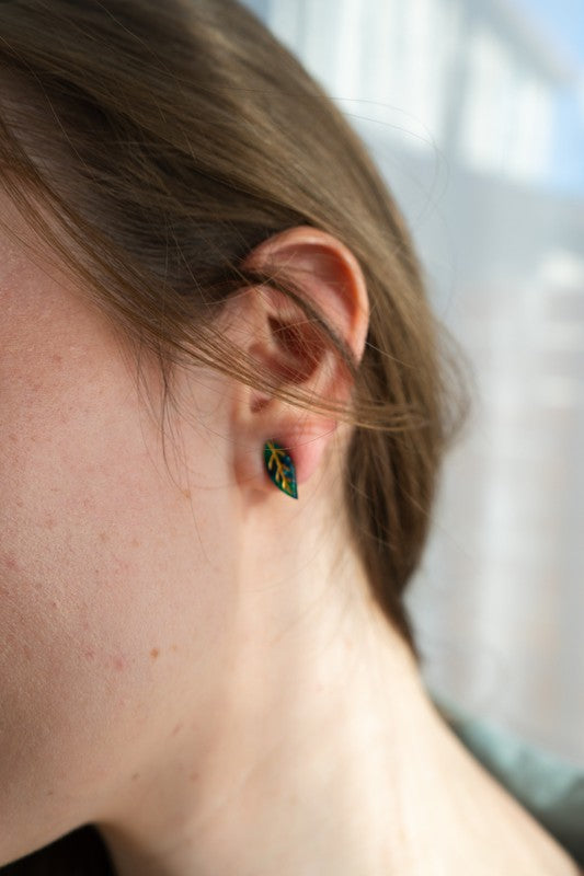 Leaf Studs - Dark Green-Stud Earrings-Reef Love