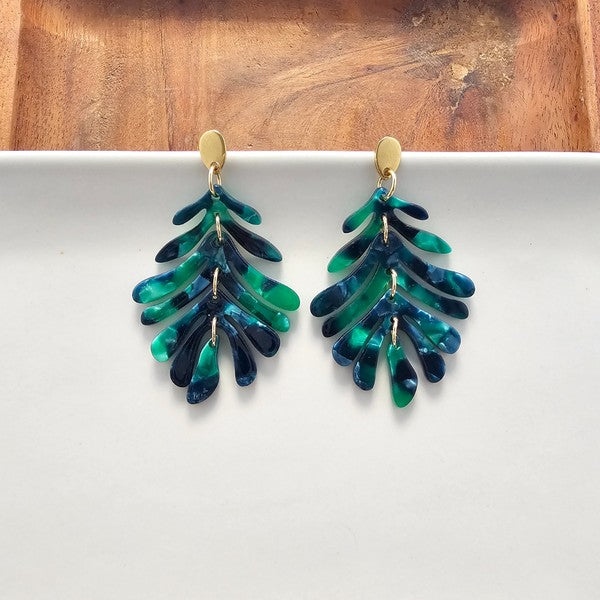 Petite Palm Earrings - Dark Green-drop earrings-Reef Love