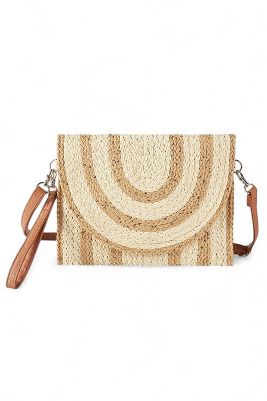 Two Tone Straw Summer Crossbody Swing Clutch-Crossbody Purse-Reef Love