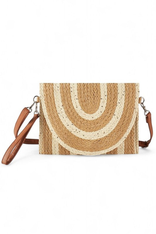 Two Tone Straw Summer Crossbody Swing Clutch-Crossbody Purse-Reef Love