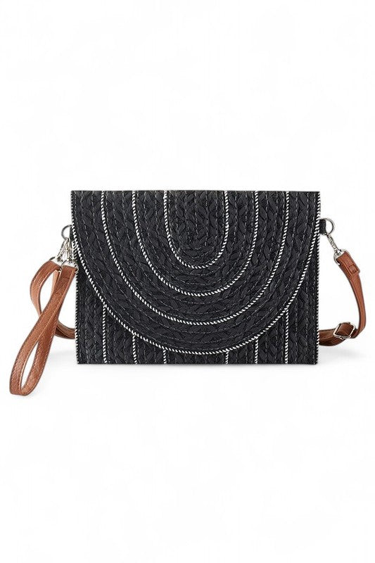 Contrast Piping Straw Summer Crossbody Clutch Bag-Black-O/S-Reef Love