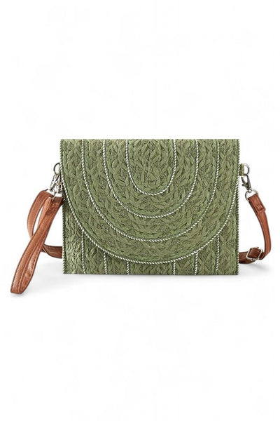 Contrast Piping Straw Summer Crossbody Clutch Bag-Crossbody Purse-Reef Love