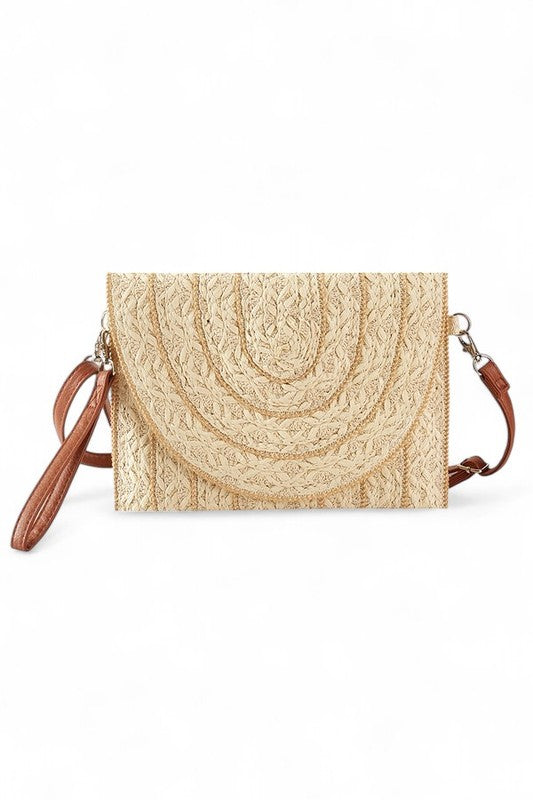 Contrast Piping Straw Summer Crossbody Clutch Bag-Beige-O/S-Reef Love