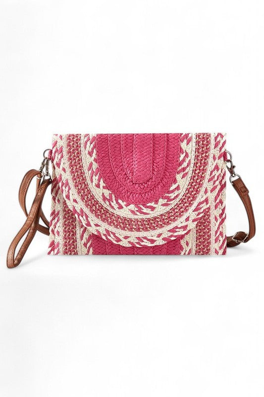 Mix Pattern Straw Summer Crossbody Swing Clutch-Crossbody Purse-Reef Love