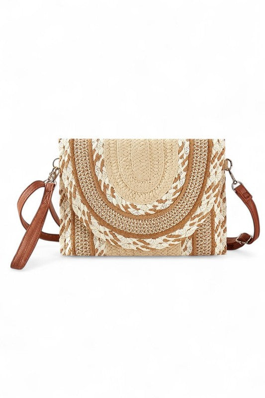 Mix Pattern Straw Summer Crossbody Swing Clutch-Beige-O/S-Reef Love