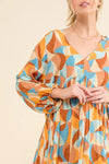 Printed Open Back Puff Sleeve Casual Dress-The printed open back puff sleeve casual dress is a trendy and playful option for a fun and stylish look. The printed design adds a pop of color to the dress.-Reef Love Boho-Chic Boutique