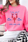 Cin Cin Lobster Celebration Graphic Sweatshirt-The Cin Cin Lobster Sweatshirt combines coastal charm and comfort with a bold lobster graphic and Italian toast. For seafood lovers, wine fans, beach getaways.-Reef Love Boutique
