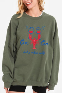 Cin Cin Lobster Celebration Graphic Sweatshirt-The Cin Cin Lobster Sweatshirt combines coastal charm and comfort with a bold lobster graphic and Italian toast. For seafood lovers, wine fans, beach getaways.-Reef Love Boutique