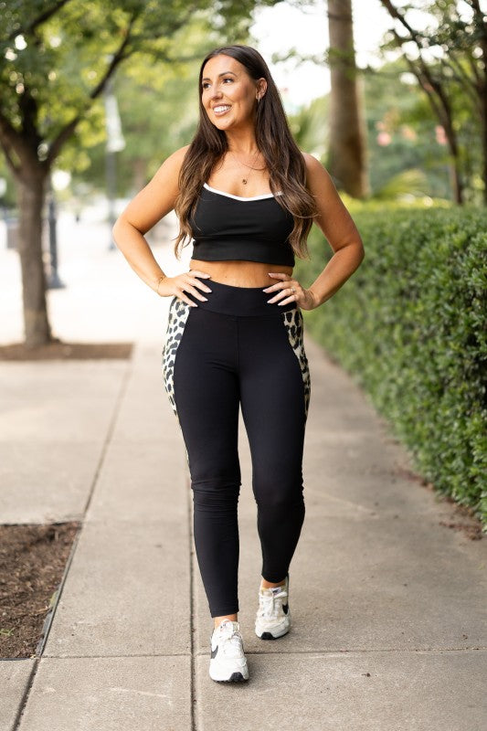Gianna Leopard Print Panel Sculpting Leggings-Reef Love