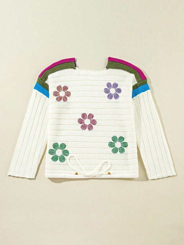 Boho Floral Eyelet Crochet Sweater-Reef Love