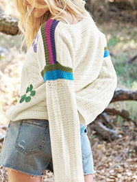 Boho Floral Eyelet Crochet Sweater-Reef Love