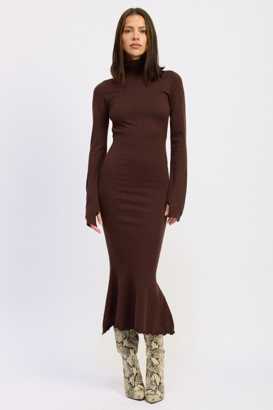 Turtle Neck Midi Dress with Back Cutout-Reef Love
