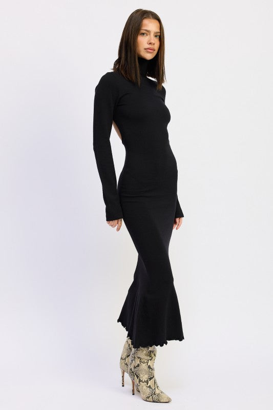 Turtle Neck Midi Dress with Back Cutout-Reef Love