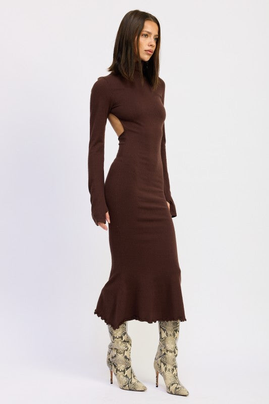 Turtle Neck Midi Dress with Back Cutout-Reef Love