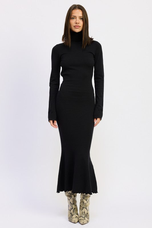 Turtle Neck Midi Dress with Back Cutout-Reef Love