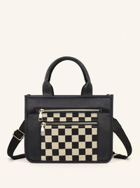 Jordan Mixed Media Checkered Crossbody Structured Tote Bag-Aili's Corner-Reef Love