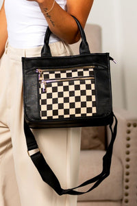 Jordan Mixed Media Checkered Crossbody Structured Tote Bag-Aili's Corner-Reef Love