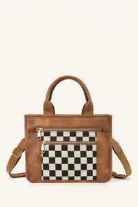 Jordan Mixed Media Checkered Crossbody Structured Tote Bag-Aili's Corner-Reef Love