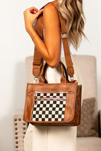 Jordan Mixed Media Checkered Crossbody Structured Tote Bag-Aili's Corner-Reef Love