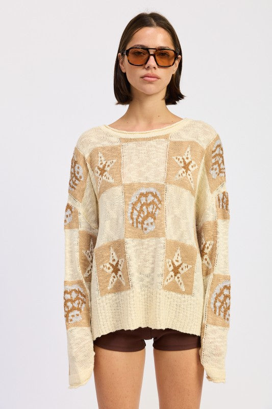 Sandbar Seashell Loose Knit Sweater-Reef Love