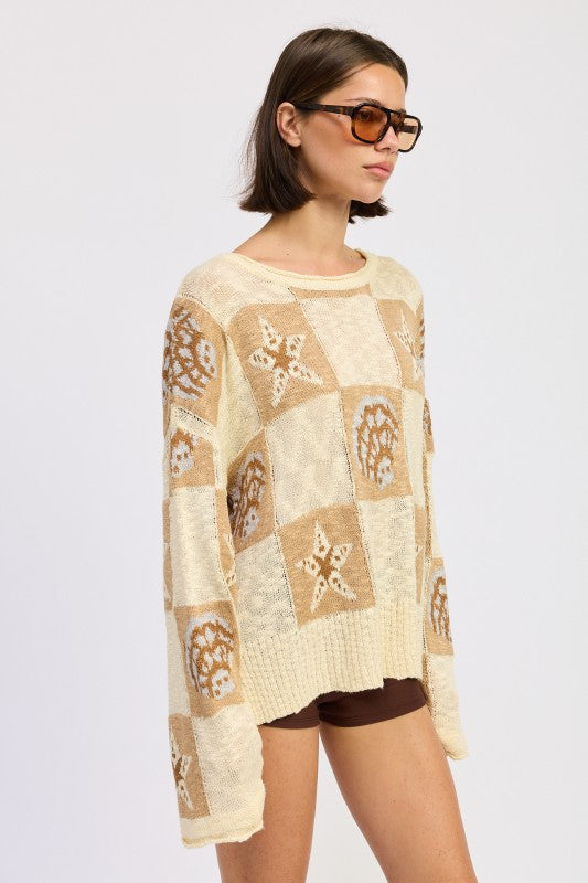 Sandbar Seashell Loose Knit Sweater-Reef Love