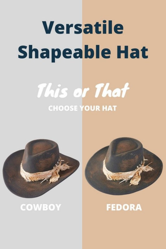 Distress Vintage Shapeable Fedora Cowboy Hat