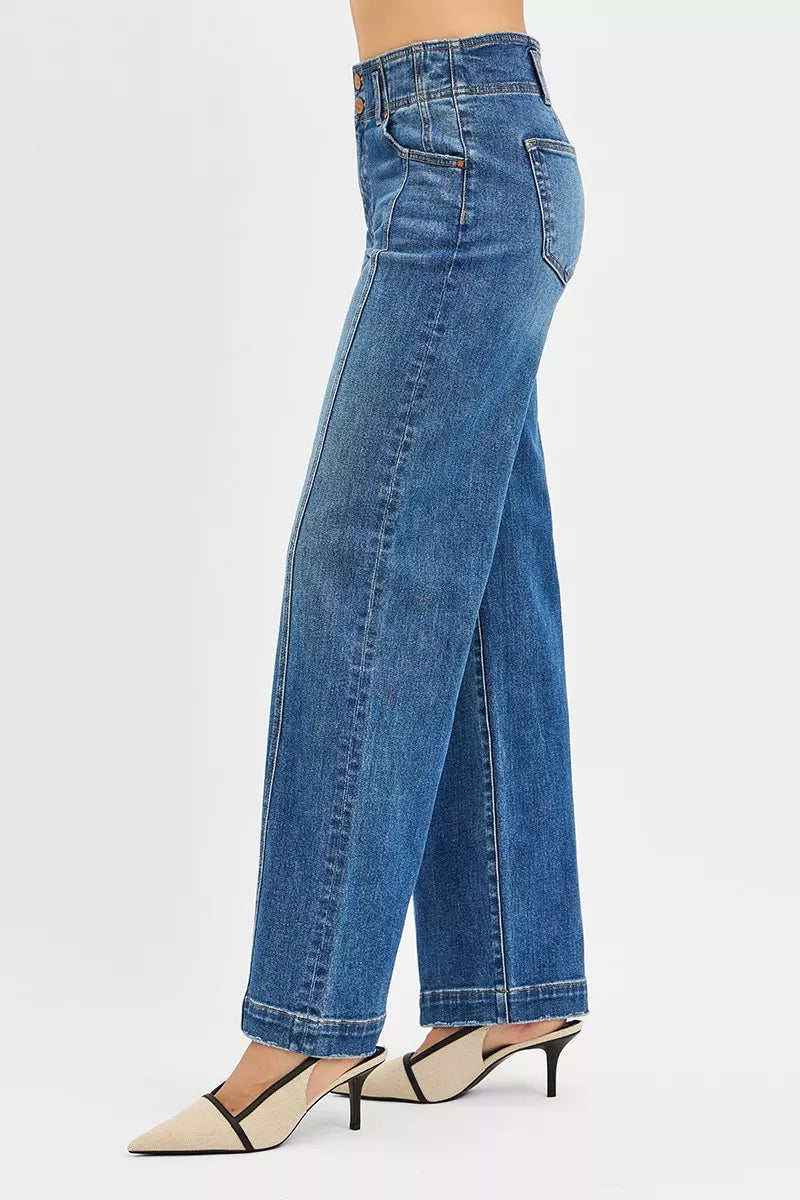 RISEN Mid Rise Fit Wide Baggy Front Seam Jeans