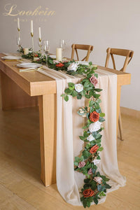 Lookein 10 Feet Champagne Chiffon Table Runner Sheer Wedding Table Cloth 29X120 Inches Rustic Wedding Decorations French Chiffon Table Runner