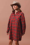 Christmas Checker Plaid Button Up Mini Shirt Dress