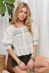 Smocked Puff Sleeve Peasant Blouse-Reef Love