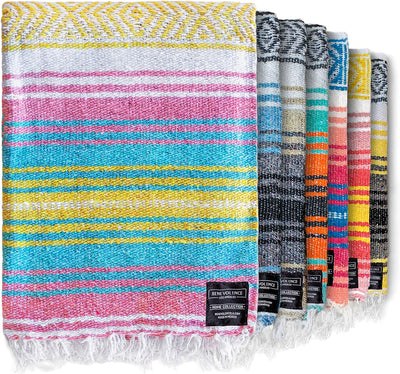 Authentic Handwoven Mexican Blanket | Yoga Blankets, Outdoor, Picnic, Beach, Camping | Equestrian Saddle | Serape 50X70 Inches - Azure, Pack of 1