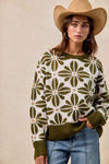 BiBi Flower Pattern Long Sleeve Sweater-Reef Love Boutique