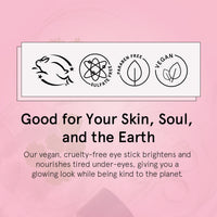 Woman wearing Grace & Stella Caffeine Under Eye Brightener Balm Stick-De-puff + brighten tired eyes with this caffeine-infused under eye balm stick. Hydrating, vegan, compact—your skincare essential on the go.