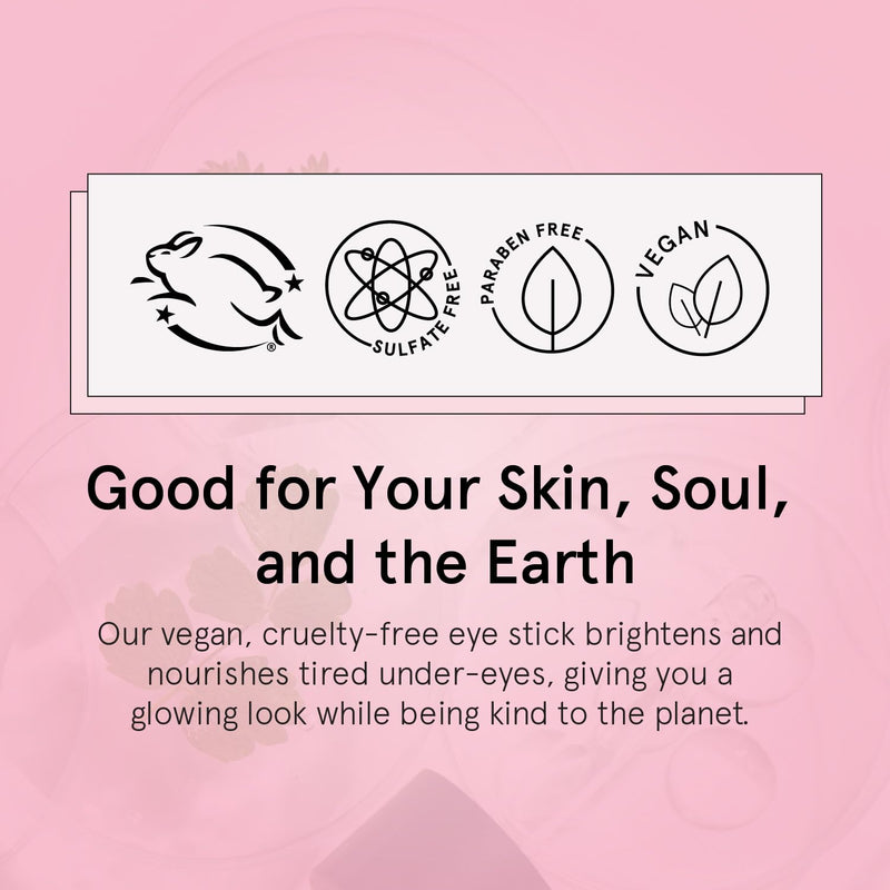 Woman wearing Grace & Stella Caffeine Under Eye Brightener Balm Stick-De-puff + brighten tired eyes with this caffeine-infused under eye balm stick. Hydrating, vegan, compact—your skincare essential on the go.