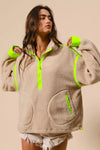 Contrast Edge Half Zip Up Sherpa Jacket