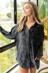 Vintage Charcoal Washed Wrinkle Gauze Shacket