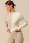 Taupe Color Block Fitted Crop Sweater