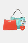 Women’s Three piece handbag set includes a Large Shoulder Bag, a Solid Bag, and a charming Heart Coin Pouch.
