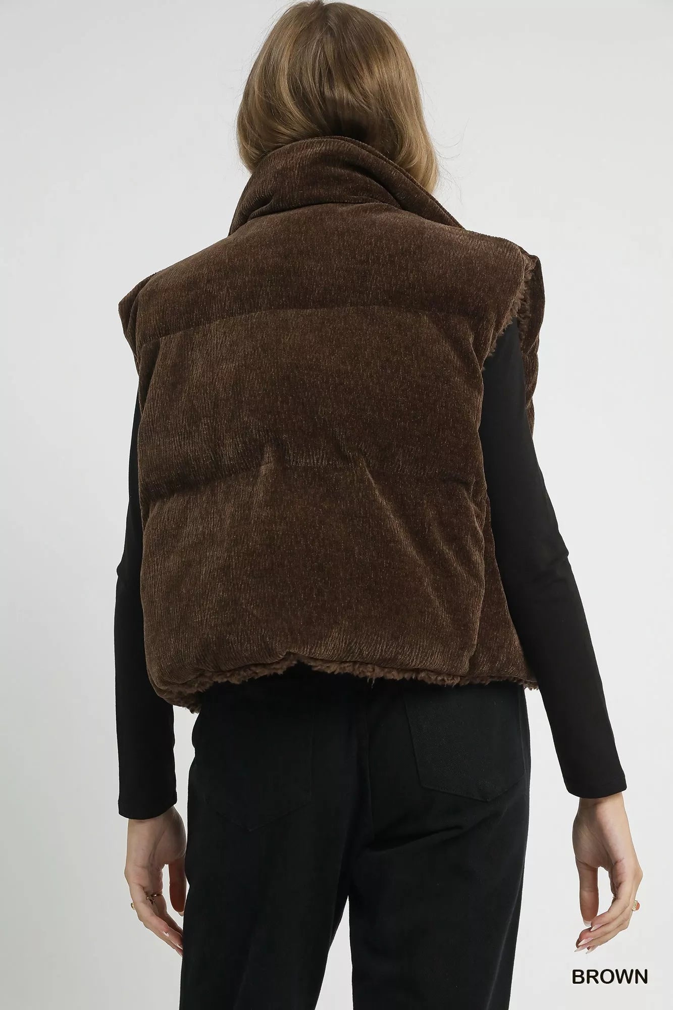 Sherpa-Lined Zip Vest with Drawstring Hem