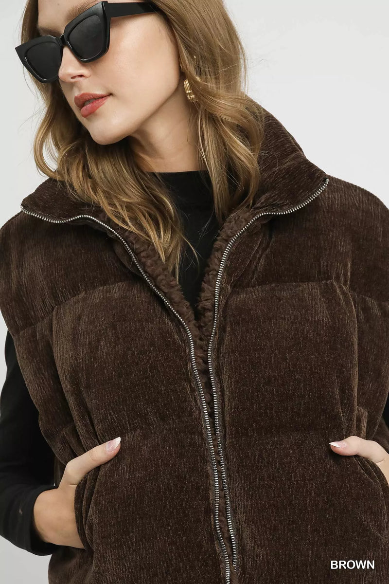 Sherpa-Lined Zip Vest with Drawstring Hem