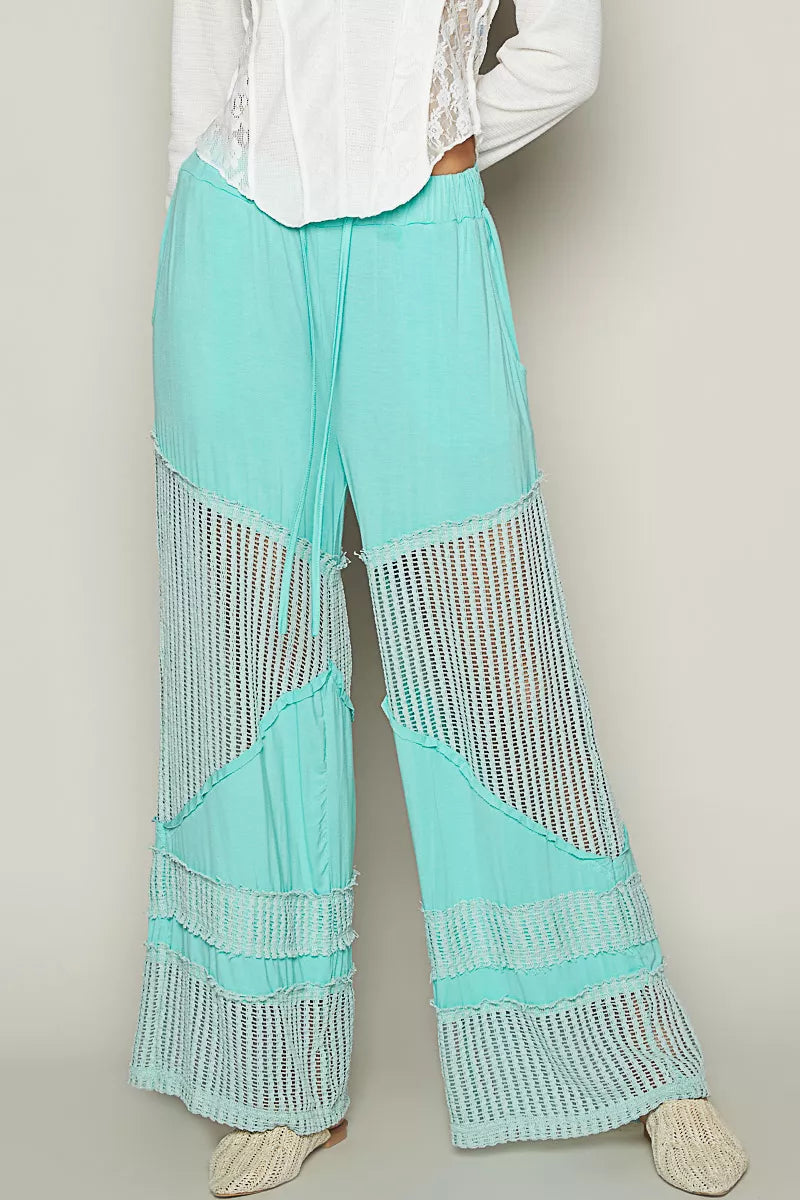 POL Electric Blue Drawstring Elastic Waistband Wide-Leg Pants