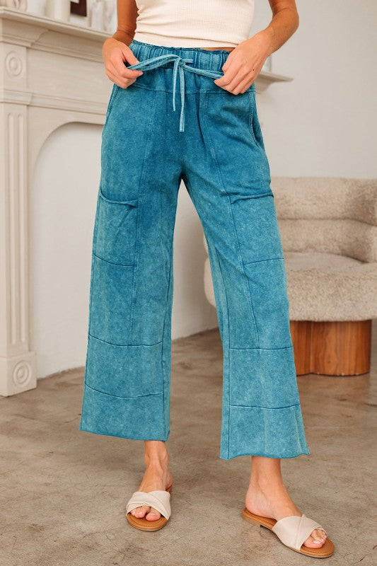 Mineral Wash High Waist Cropped Raw Hem Lounge Pants-JUNIPER BLVD-Reef Love