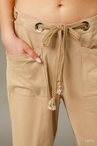 Cargo-Inspired Drawstring Pants-Stylish and comfortable cargo drawstring pants made from 100% cotton. Featuring multiple pockets and relaxed fit, your go-to for utility and everyday wear.-Reef Love Boutique