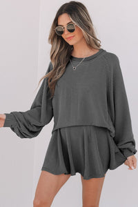 Corded Top and Ruffle Mini Skirt Outfit Set-Reef Love