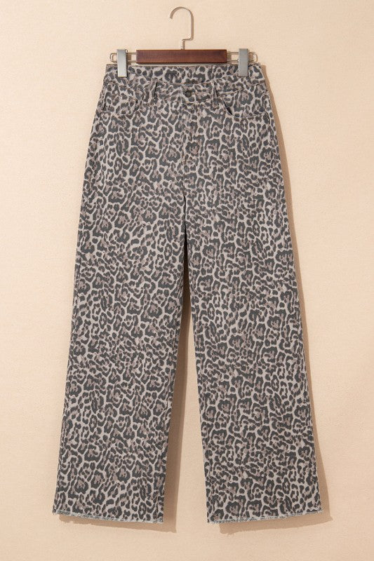 Leopard Frayed Edge Wide Leg Jeans-JUNIPER BLVD-Reef Love