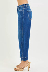 RISEN Mid Rise Crop Barrel Jeans, Dark Wash-RISEN-Reef Love