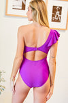 One Shoulder Ruffle One Piece Swimsuit-Reef Love