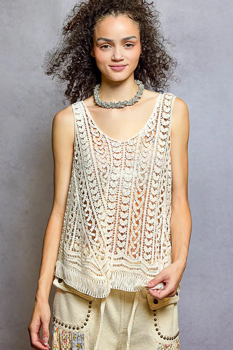 POL Crochet Fringe Hem Tank Top-Tank Top-Reef Love